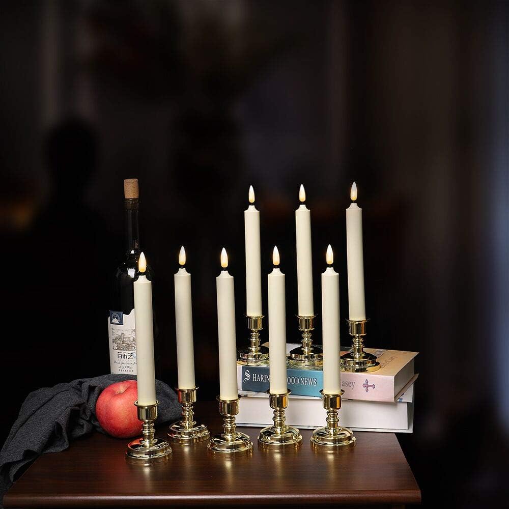 8 Pack Flameless Window Candles Set. with 8 Clips+8 Suction Cup+8 Golden Candleholders. Battery Powered Ivory LED Taper Candles with Remote Timer & Candlestick for Windows Christmas Decor: Home & Kitchen