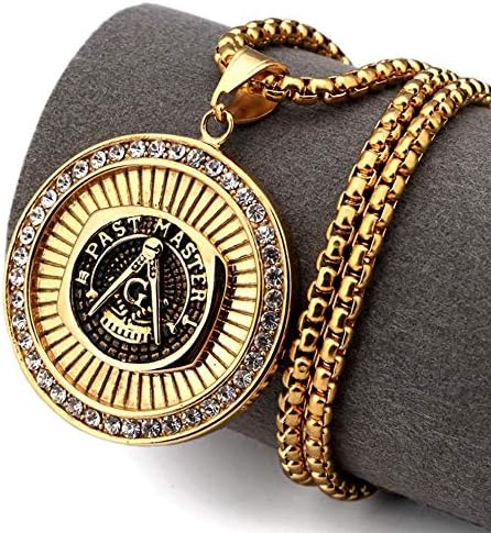 Freemason Symbol Necklace Circle Mason Necklace Gold Past Master Mason Gift Crystal Diamonds Square & Compass Masonic Chain G Pendant