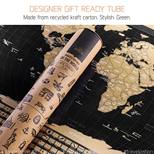 Scratch Off Map of The World with Flags 24 x 17 Easy to Frame Scratch