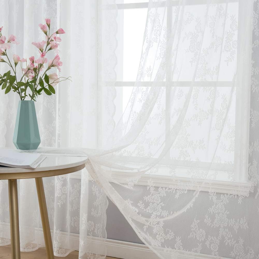 MIULEE 2 Hojas Cortinas con Floritos Visillos de Encaje Lace Cortinas