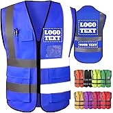 Custom Safety Vest 2 High Visibility Reflective with Pockets Zipper Personalized Logo for Men Unisex Construction Workwear