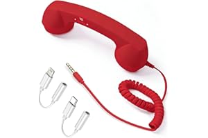 Retro Phone Handset for Cell Phone – Wired Vintage Telephone Receiver with 3.5mm Jack, Includes USB-C & Lightning Adapters, B
