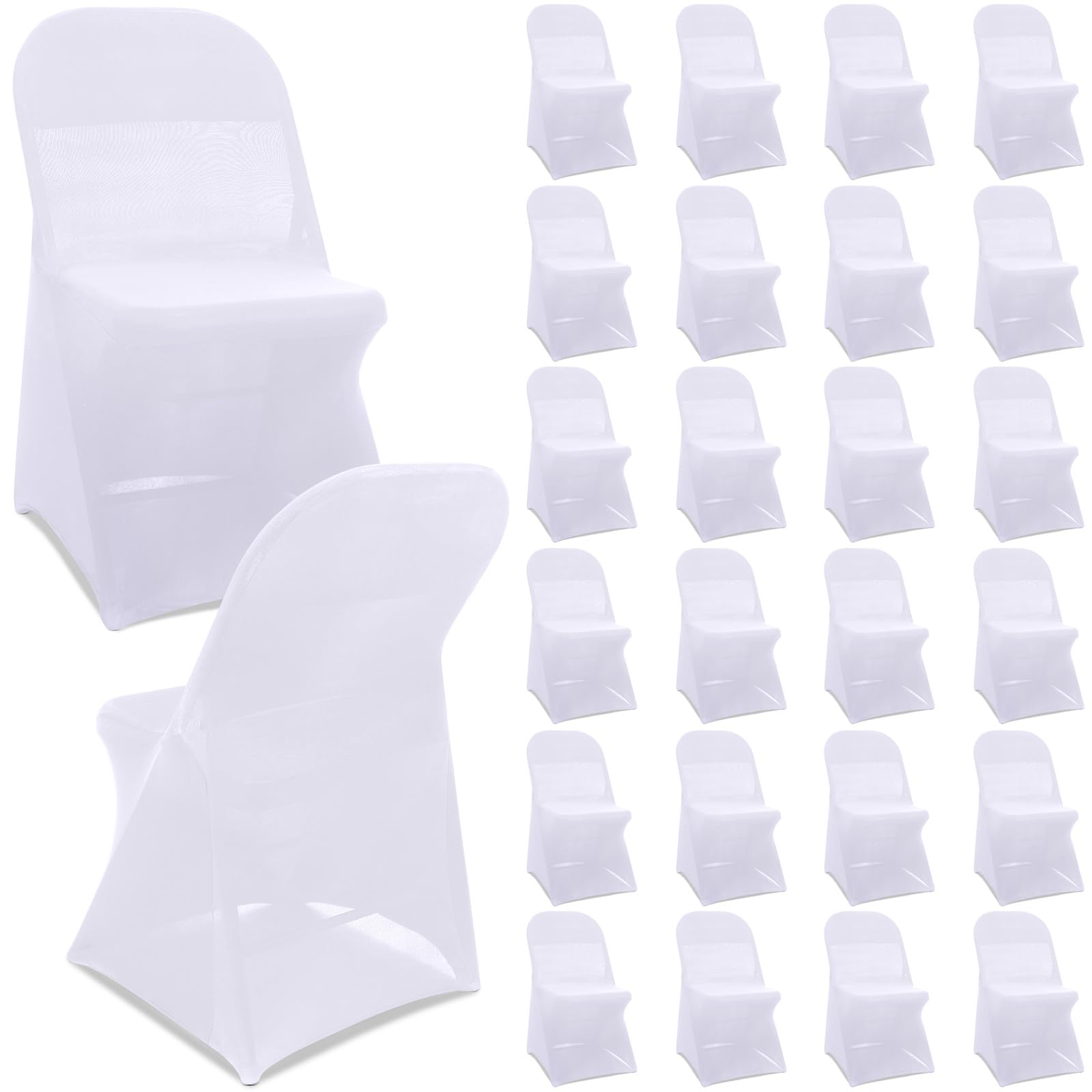 Photo 1 of Newwiee Spandex Chair Covers Bulk - Stretch Folding Flat Front Fitted Universal Chair Protector Pack Removable Washable for Wedding Party Dining Banquet Event(White,25 Pcs)