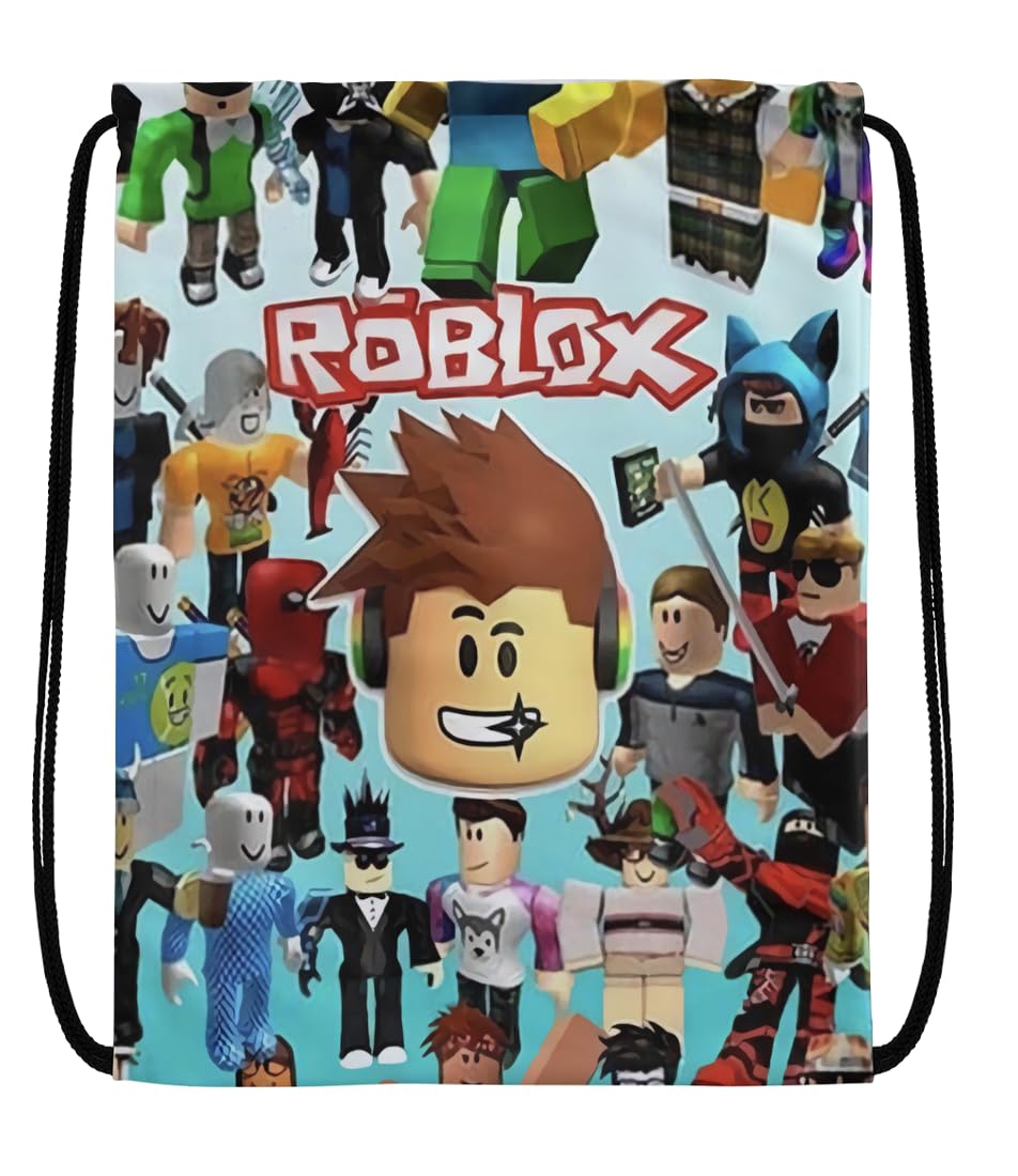 EZB Ro-blox Drawstring Bag | 36x30cm Midi Sized Backpack | Multi-Use: Sports Kits, Pump, PE Kits, Gym, Lunch, Holiday, Beach | Fun Unique Design | Ro-blox Blue Bag