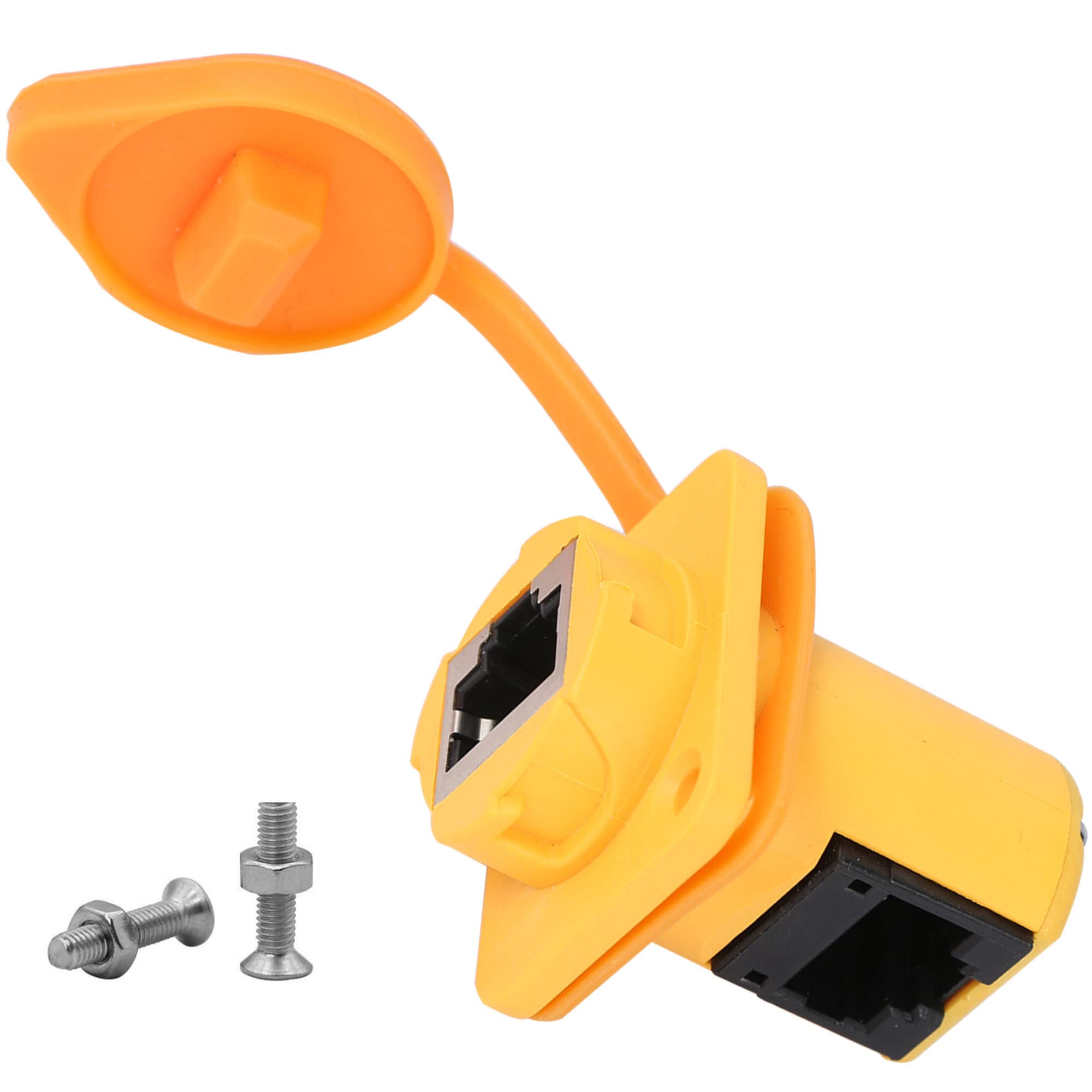 QIANRENON RJ45 Panel Mount 90° Angle Adapter CAT 6 RJ45 8P8C Female to Femala Right Angle Waterproof Connector, For network connection systems Ethernet LAN, Orange