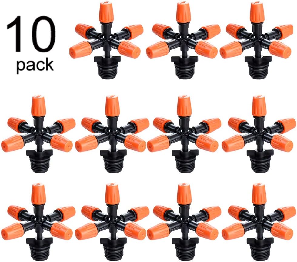 RoJuicy 1/2/5/10 pcs Drip Emitters 5-Head Irrigation Drippers Sprinklers Micro Emitter Drip Anti-Clogging Watering System for Flower beds, Vegetable Gardens, Lawn, Herbs Gardens