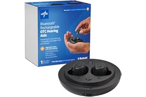Medline Bluetooth Rechargeable OTC Hearing Aids, in-The-Ear, 4 Environmental Settings, Water Resistant, Adjustable Volume, Mild to Moderate Hearing Loss, Noise Reduction, Earbud Hearing Aids