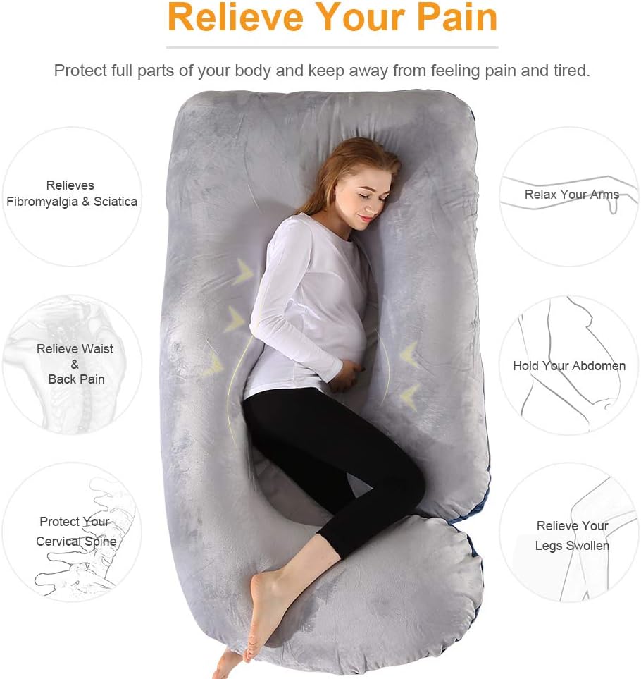 Pregnancy Pillow, 60 inches Full Body Pillow Maternity Pillow for Pregnant Women, Comfort U Shaped Zootzi Pillow with Removable Washable Velvet Cover(Grey and Navy blue, 60 x 28 inches, Full Size): Home & Kitchen