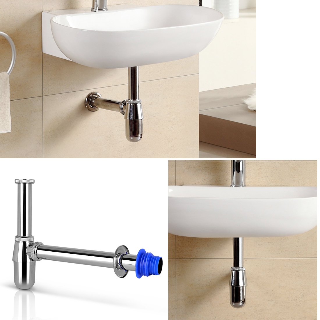 RUNMADE Chrome Bathroom Basin Sink Bottle Trap Waste Pipe Adjustable