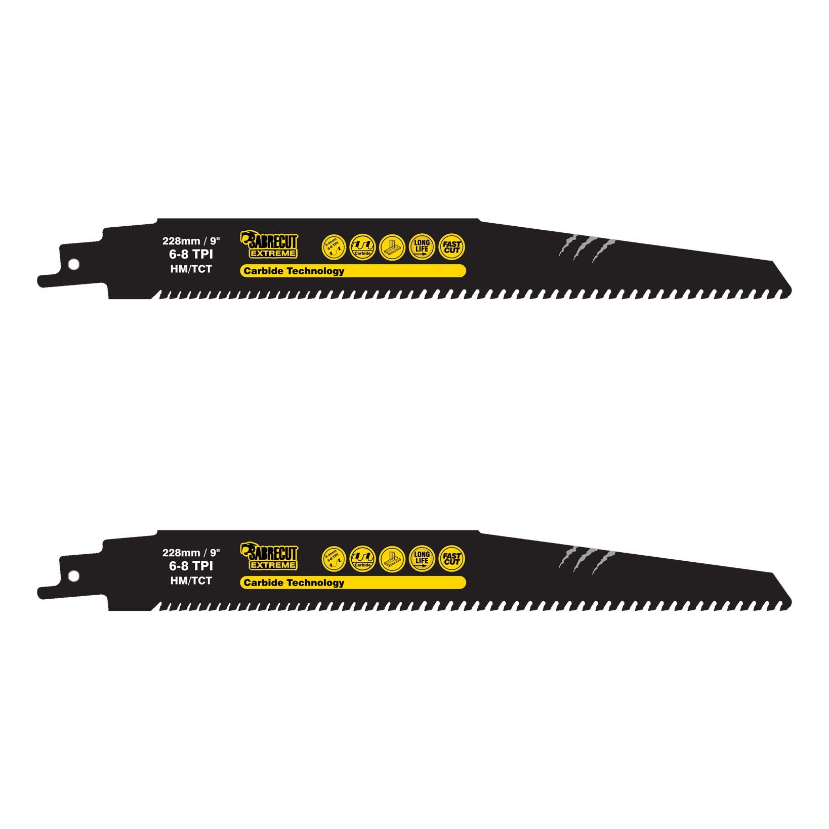 2 x SabreCut SCRS1156XHM_2 Tungsten Carbide 228mm Variable 6-8 TPI S1156XHM Very Fast Wood and Plastic Cutting Reciprocating Sabre Saw Blades