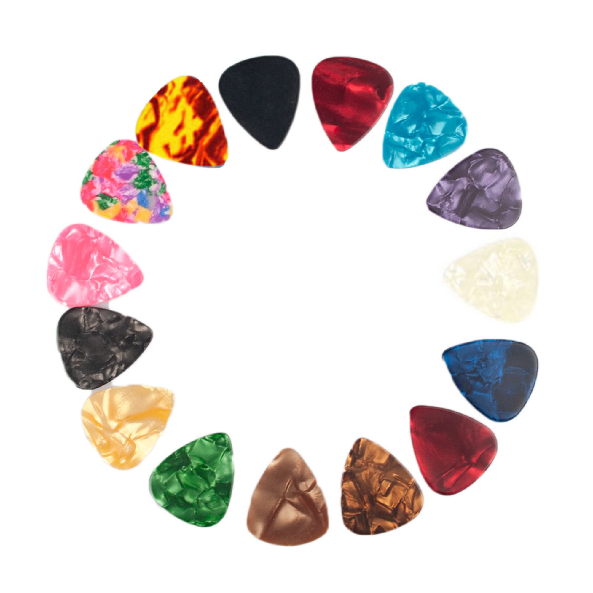 CAIHONG Guitar Picks Thin 50 Pack, Plectrums Celluloid Light Soft Gauge Assorted Pearl Variety Pack - Mixed Colorful - Plectrum for Acoustic, Electric and Bass - 0.46mm