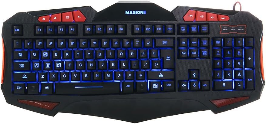 Masione Keyboard, Computer Keyboard, Gaming Keyboard, USB Wired Keyboard, Seven Colors Backlit LED Keyboard for Gaming, Office