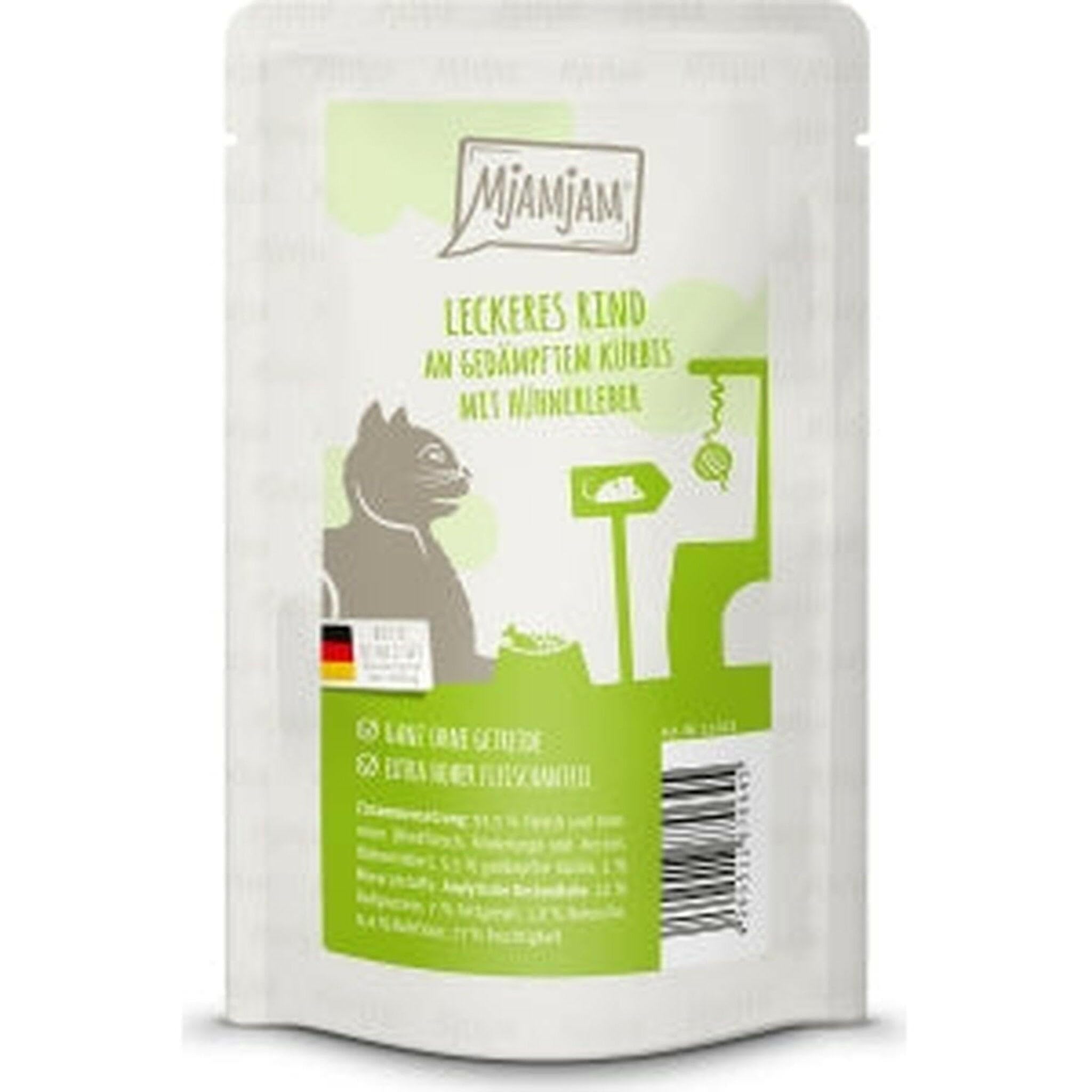 MjAMjAM - Premium wet food for cats - Quetschie - delicious beef on steamed pumpkin, pack of 1 (1 x 125 g), grain-free with lots of meat