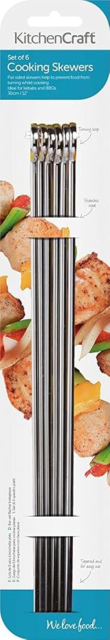 KitchenCraft Stainless Steel Flat Sided Skewers Set of 6 30cm Reusable BBQ view 3