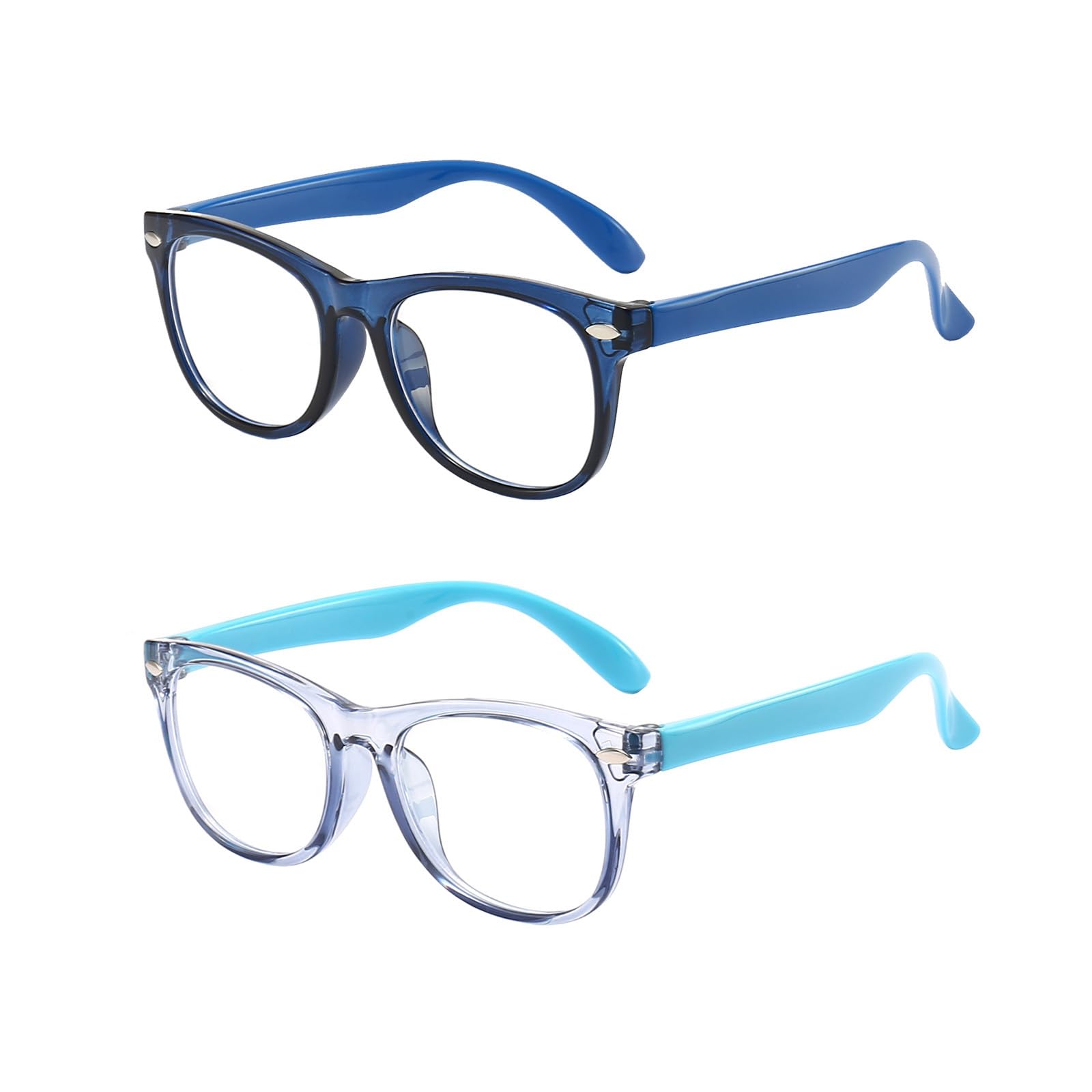 Photo 1 of FANNYGO 2 Pack kids Blue Light Blocking Glasses For Girls And Boys Computer Blue Light Blocking Glasses For Age 3-11 (Dark blue + Light blue)