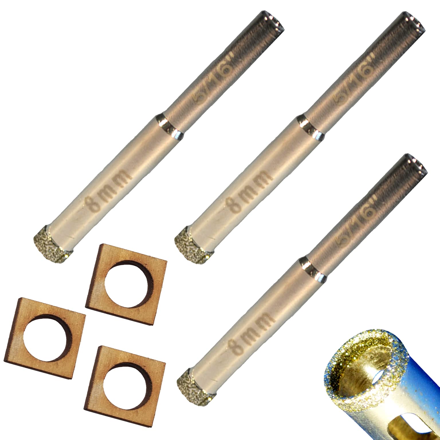 8mm Diamond Drill Bits 5/16 Inch 3 Pack – Porcelain Tile Hole Saw Set with Diamond Tip Guide for Clean Cuts, Prevents Jumping, Works on Glass, Ceramic, Marble, Granite, Stone, Mosaic, Tile Drilling