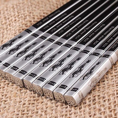 5 Pairs of Family Pack 304 Stainless Steel Chopsticks Iron Antiskid Fast Household of Chinese Style Silver Chopsticks