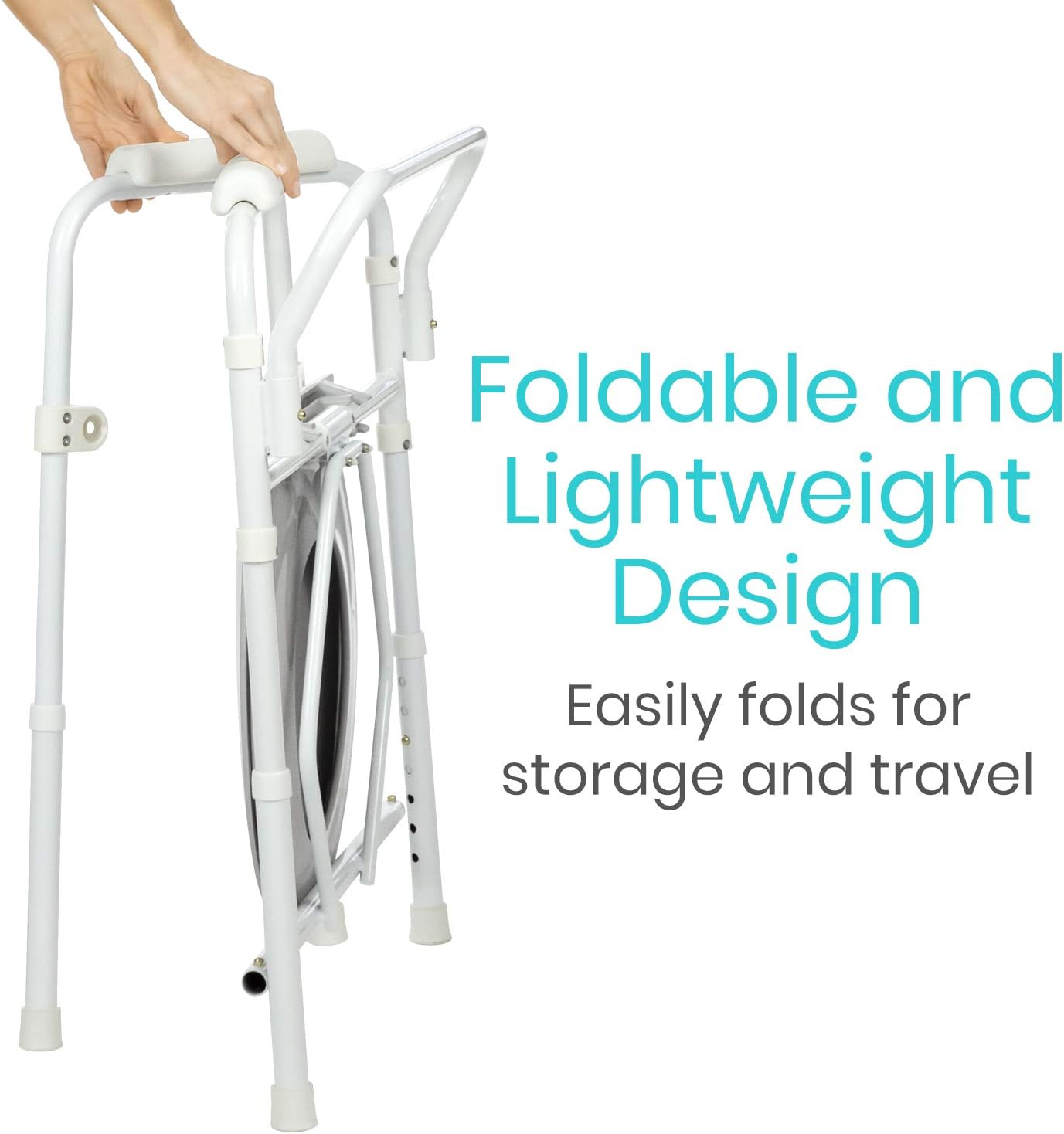 Vive Bedside Commode - Narrow Folding Toilet Seat for Adults, Handicap, Elderly - Fits Most Liner - Adjustable Height, Portable, Lightweight, Wide 3 in 1 Medical Toilet Chair Stool with Lid: Health & Personal Care