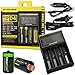 Nitecore D4 smart Charger 2015 version with LCD Display with 12V DC Cable & 2X EdisonBright AA to D Battery Converter Spacers primary