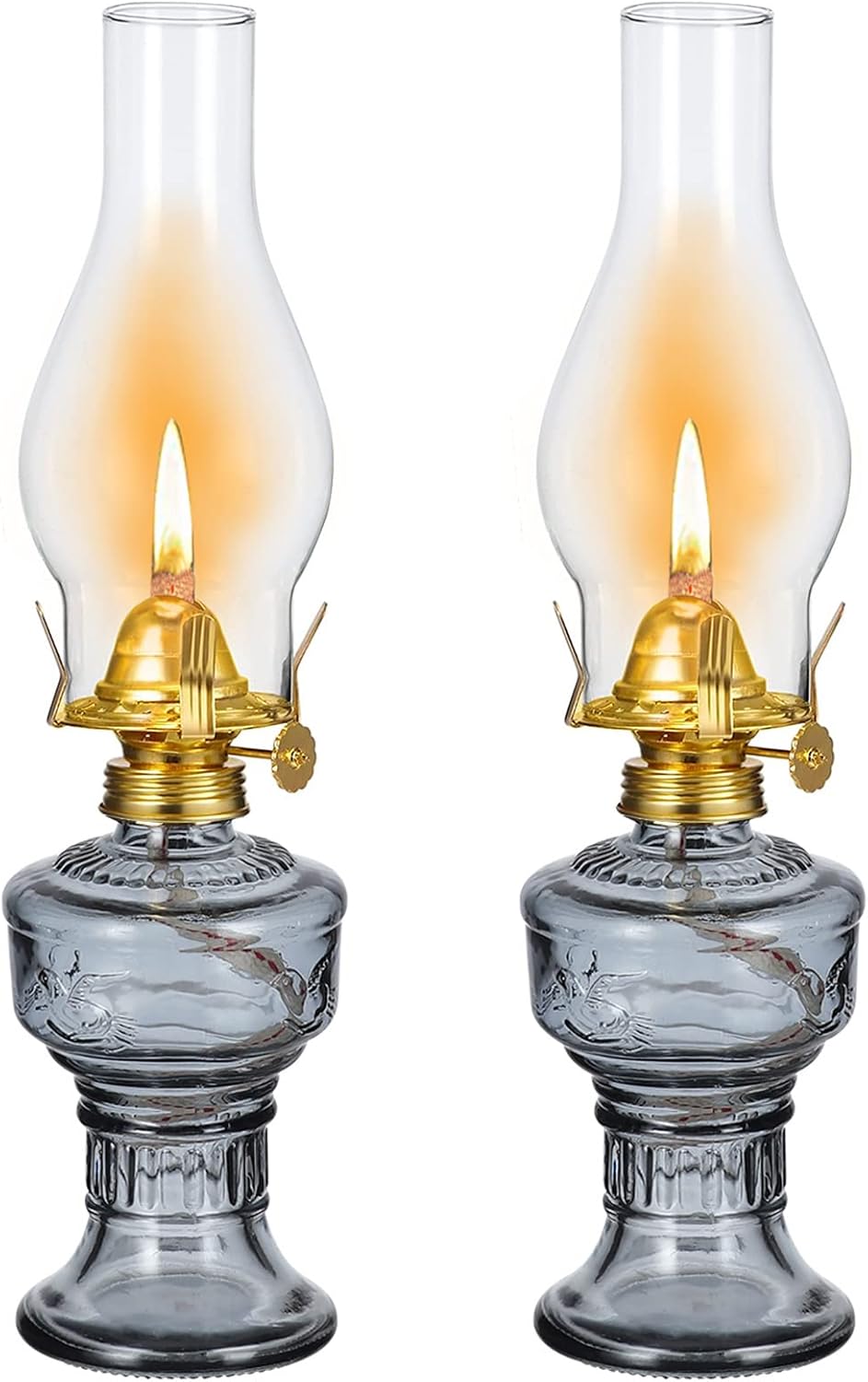 Oil Lamps & Accessories - 2 Pieces Vintage Glass Oil Lamps for Indoor Use Rustic Grey Kerosene Lamp 12.6 Inch Home Decor Chamber Oil Lamp Lantern Emergency Lighting Classic Clear Kerosene Hurricane Lamp