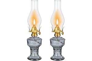 SYOENK 2 Pcs Rustic Oil Lamp Classic Kerosene Lamp Lantern Vintage Glass Clear Hurricane Lamp Oil Lantern Decorative Chamber Oil Lamps with Adjustable Fire Wick for Home Indoor Use, 12.6 Inch