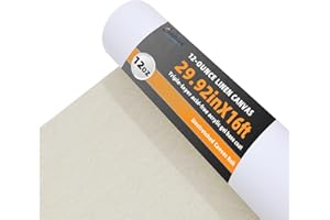 CabWork 29.92 in × 16 ft Linen Canvas Roll for Painting, 12 oz Cotton Primed Canvas Roll, Triple Gesso Primed, Painting Canva