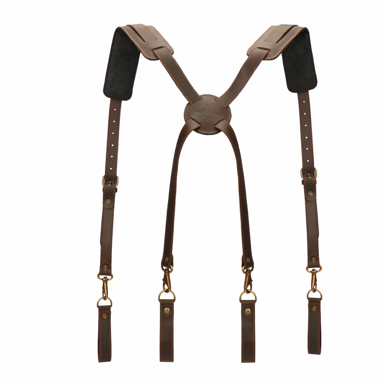 TOURBON Leather Tool Belt Suspenders Padded Electricians Harness Heavy Duty Carpenters Work Braces