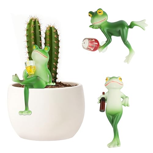 3Pcs Frog Plant Pot Hanger - Cute Resin Frog Flower Pot Decoration, Animals Statues Garden Ornaments for Planter, Creative Pond Ornaments Outdoor Yard Decor for Garden or Flower Display