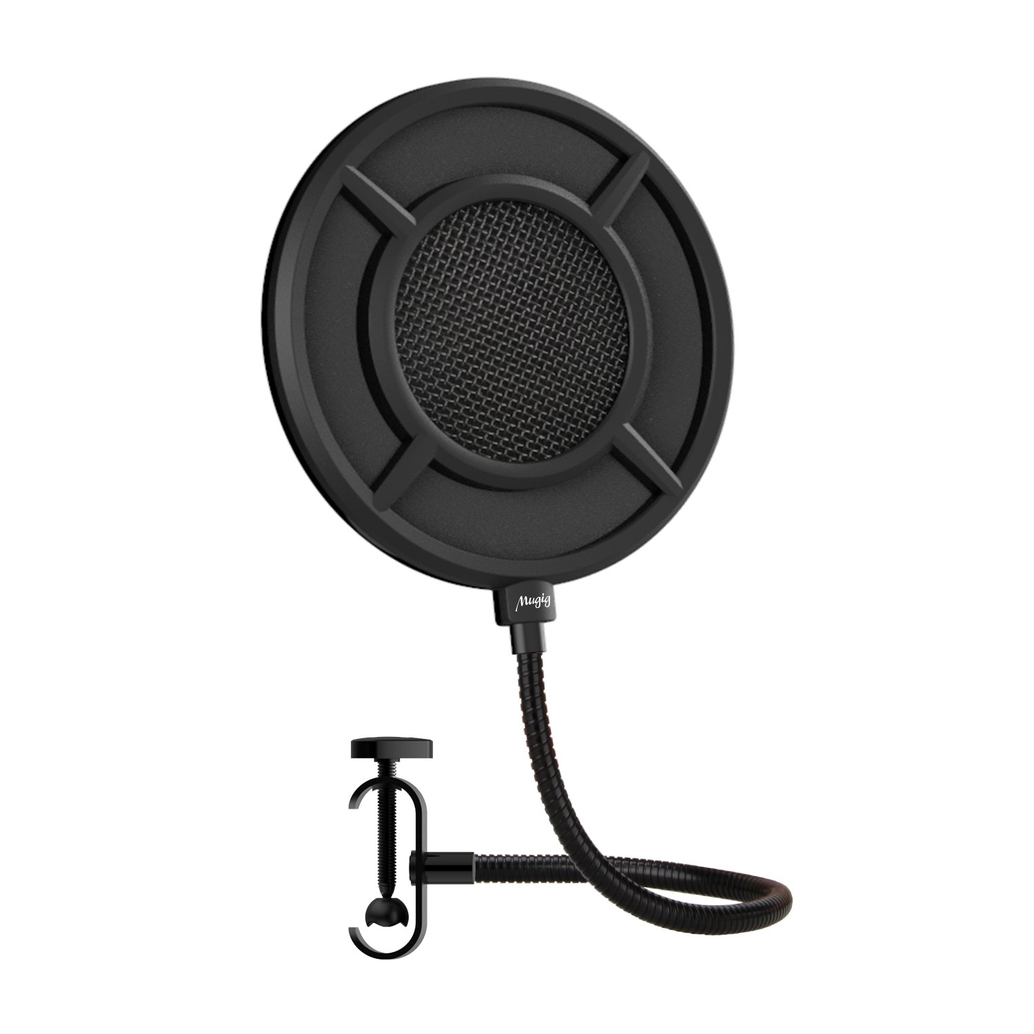 Mugig Round Pop Filter Microphone Wind Screen Pop Filter Pop Shield with Stand Clip Round Black