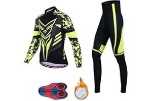 MOXILYN Men Cycling Clothing Set Winter Long Sleeve Jacket Bike Jersey Kit Plus Velvet Riding Clothes + Cycling Pants with 20D Pad