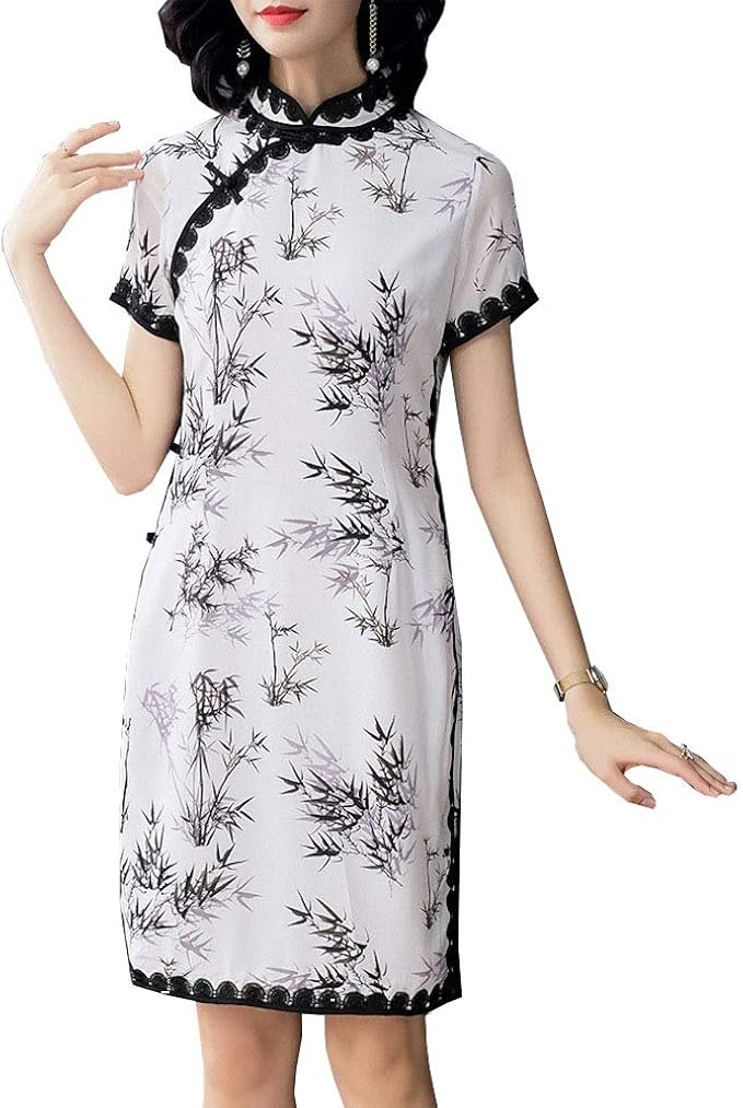 white cheongsam dress
