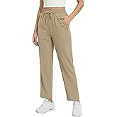 GraceSelect Women's Pants with Drawstring Elastic Zipper Pockets, Cream Cozy Casual Pants, High Waist Hiking Capri Jogger