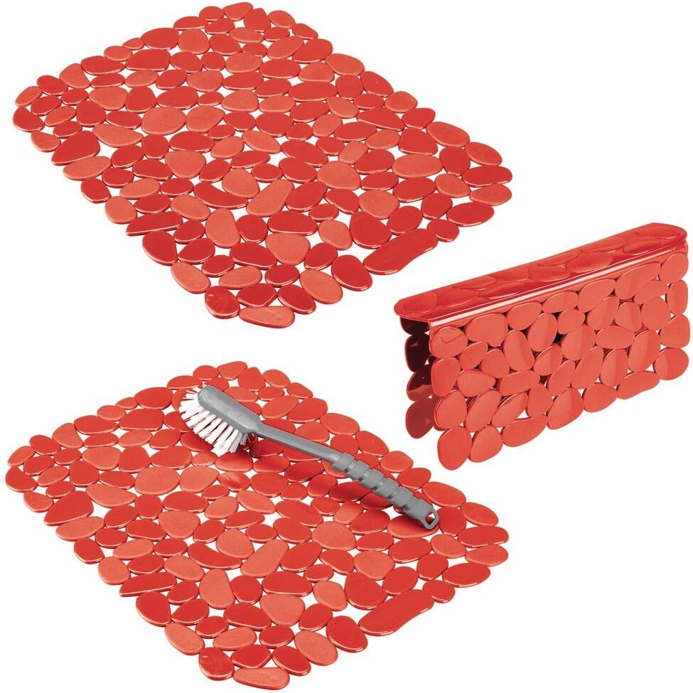 mDesign 3Piece Set Large Plastic Sink Insert Pebble Drip Mat for