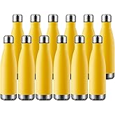 MEWAY 17oz Sport Water Bottle 12 Pack Vacuum Insulated Stainless Steel Leak-Proof Double Wall Cola Shape Water Bottle,Keep Drinks Hot & Cold (Yellow,12 Pack)
