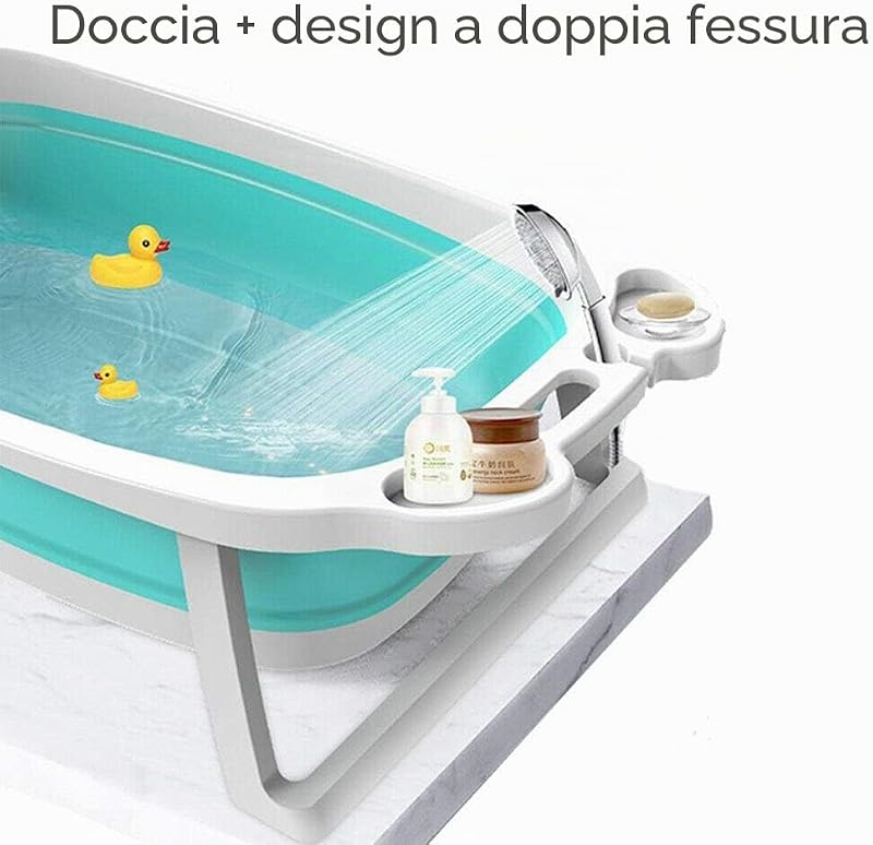 Vaschetta Bagnetto Neonato Pieghevole Senza BPA, Con Supporto, Vasca da Bagno Portatile per Bambini 0-3 Anni, Spaziosa per Bagnetto e Doccia