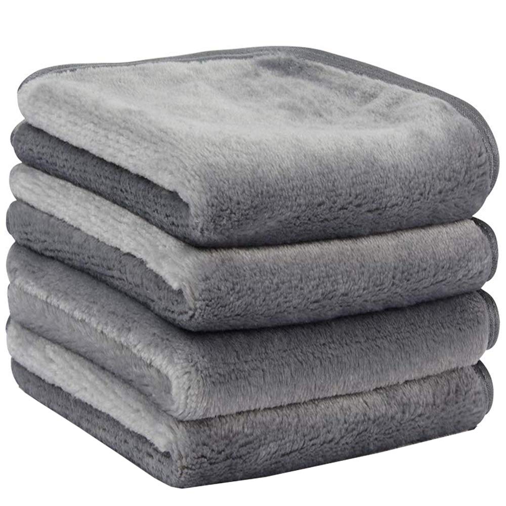 Makeup Remover Cloths Extra Large Face Cloths Microfibre Face Wipes Reusable Makeup Remover Towels Flannel Facial Cleansing Wipes 25x25CM 4PCS Grey