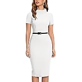 MUXXN Women's Retro Midi Short Sleeve Pencil Knee-Length Vintage Cocktail Office Business Work Dress