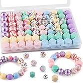 Kovict 100PCS Mix Multicolor Warm Print Silicone Beads Hexagon Acrylic, 15mm Silicone Beads for Keychain Making 10mm Rondelle Rhinestone Spacer for Bracelet Necklace DIY Crafts