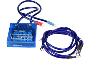 KEENSO Digital Voltage Stabilizer Car 12V Universal Voltage Regulator Stabilizer Kit with 3 Earth Ground Cables for Car Truck(Blue)