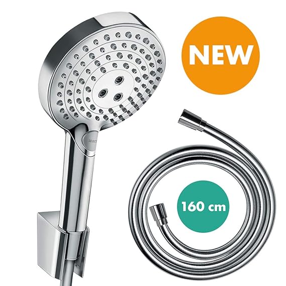 Hansgrohe wassersparendes Duschsystem Raindance Select PowderRain Regendusche (Duschkopf, Schlauch, Halter, 3 Strahlarten) ch