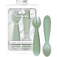 ezpz Mini Utensils - 12 Months+ (Fork & Spoon in Sage) - 100% BPA Free Fork and Spoon - Toddler Utensils - Designed by a Pediatric Feeding Specialist