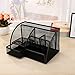 VANRA Office Supply Caddy Metal Mesh Desktop Supplies Organizer School Supply Holder Stuff Storage Organizer 6 Compartments with Drawer (Black)