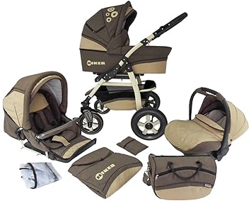 TOMAS Kinderwagen Kombikinderwagen 3in1 System 14Farben wählbar,Braun/Beige