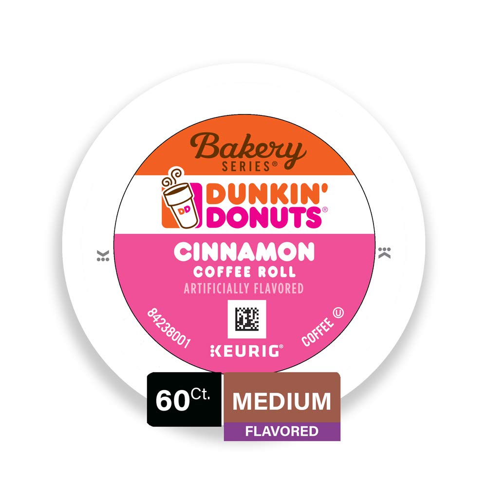 Dunkin' Donuts Bakery Series Cinnamon Coffee Roll Flavored Coffee, 60 K Cups for Keurig Coffee Makers