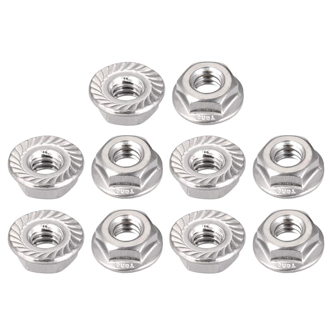 sourcing map 1/4-20" Serrated Flange Hex Lock Nuts, 304 Stainless Steel, 10 Pcs