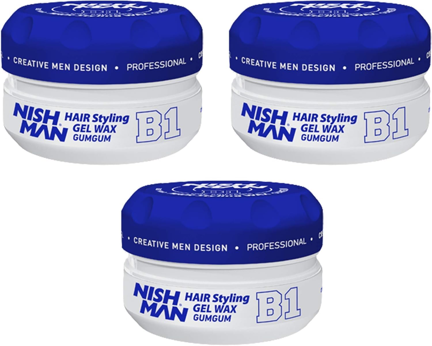 NISHMAN Aqua Gel Wax for Men B1 - Gumgum 150g - Bubble Gum Scent - Natural Shine Look - Ultra High Strong Hold - Long-Lasting Control and Definition (Pack of 3)