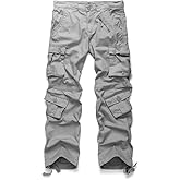 OCHENTA Men's Military Cargo Pants with 8 Pockets, Relax fit Casual Work Combat Outdoor Slacks Light Grey 38