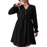 Muzly 2025 Women Summer Short Dress V Neck Long Sleeve Floral Eyelet Lace Swing A Line Beach Vacation Sun Dress