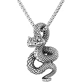 Klapgo 316 Stainless Steel Snake Pendant Necklace for Men Women with Rope Chain Vintage Punk Gothic Mythology Style with Steel Serpent Texture Viper Snake Pendant Jewelry