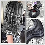 Moresoo 22 inch 20pcs/50g 100% Straight Remy Human Hair Natural Black #1B to Gray Silver Two Tone Ombre Balayage Color Seamless Skin Weft Tape In Hair Extensions